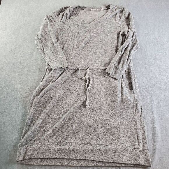 Soft Surroundings Dress Womens Medium Gray Sweater Tie Waist Pockets Split Neck - Picture 1 of 11